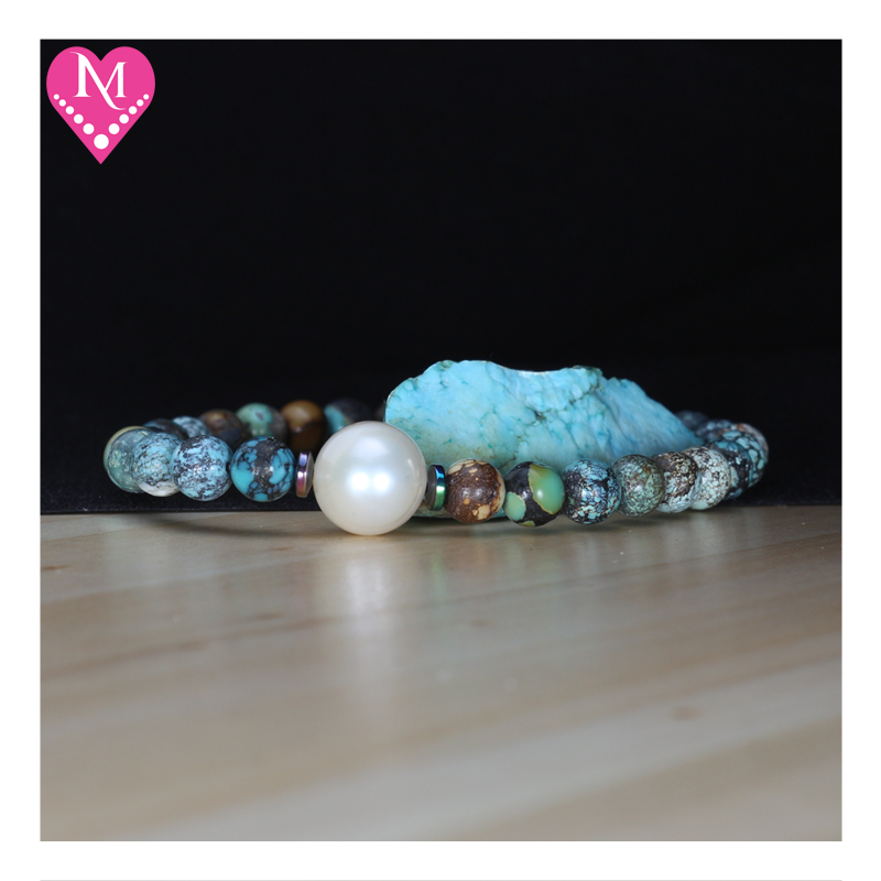 Natural Turquoise & Fresh Water Pearl Bracelet