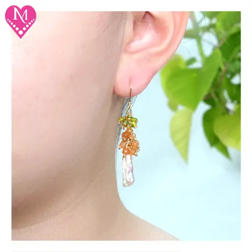 Carnelian, Peridot Crystals & Keshi Fresh Water Pearl